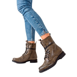 Super Mode Klasszikus fűzős csizma barna zöld