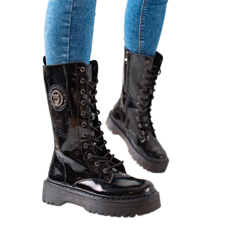 Filippo Bőr csizma az emelvényen fekete