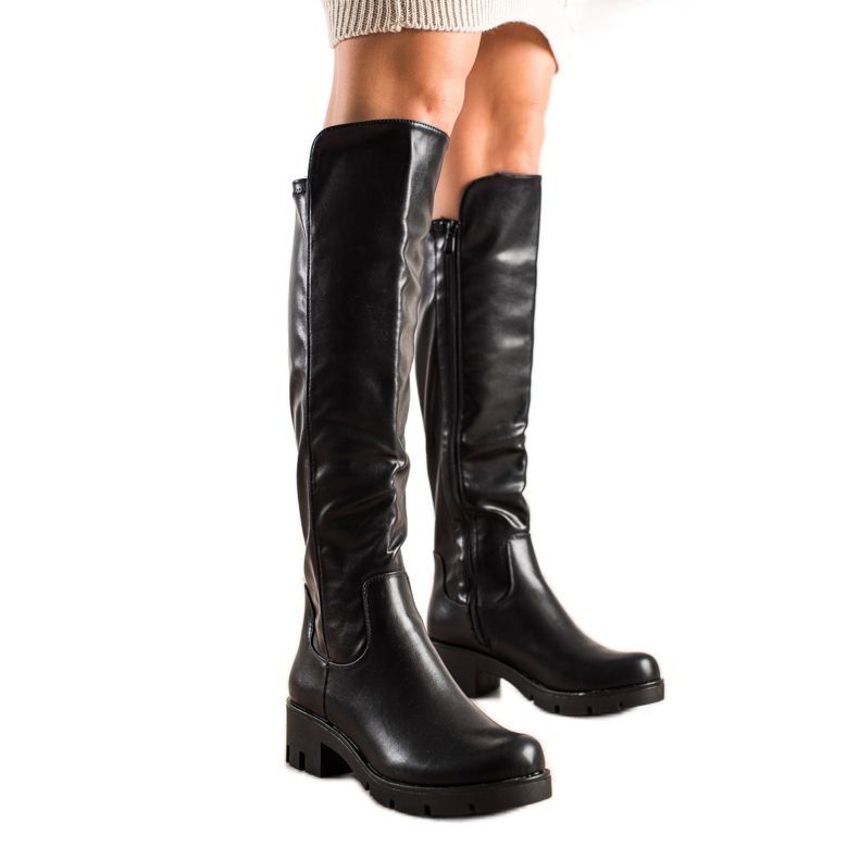 TRENDI Alkalmi öko bőr csizma fekete