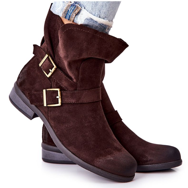 POTOCKI Velúr csizma csatokkal Barna Renisse