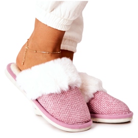 Meleg rózsaszín papucs Flamarin szőrmével bézs