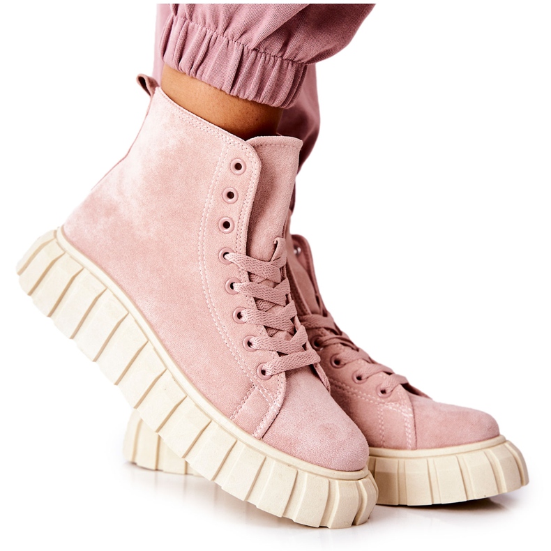 Velúr magas cipők rózsaszín Meniphise platformon bézs