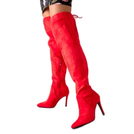 Small Swan Velúr csizma magas sarkon piros