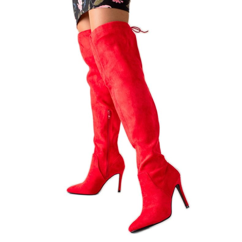 Small Swan Velúr csizma magas sarkon piros