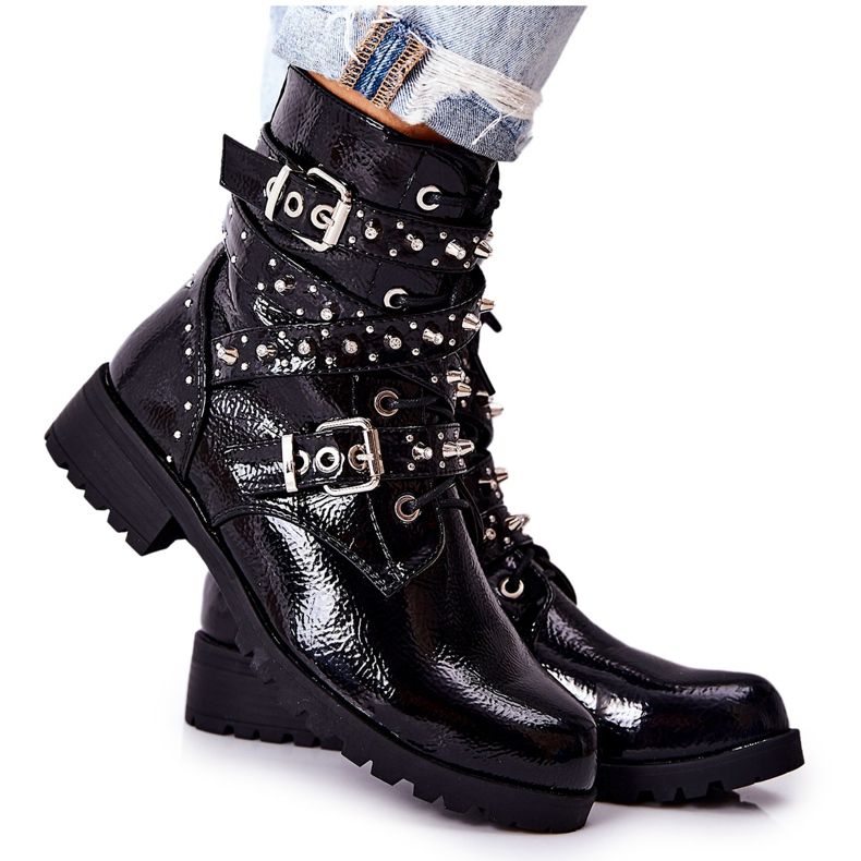 Bőr csizma pánttal Fekete Kepherine