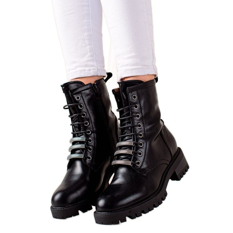 Evento Fűzős csizma öko bőrrel fekete Evento Fűzős csizma öko bőrrel fekete