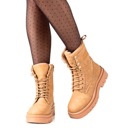 TRENDI Klasszikus barna túrabakancs bézs