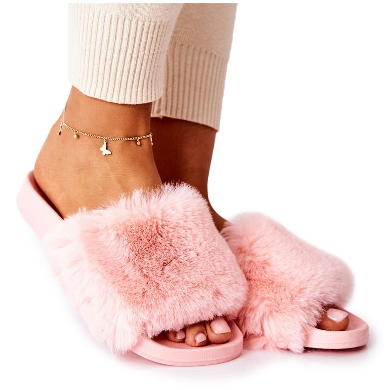 PB2 Érzékeny világos rózsaszín gumipapucs szőrmével