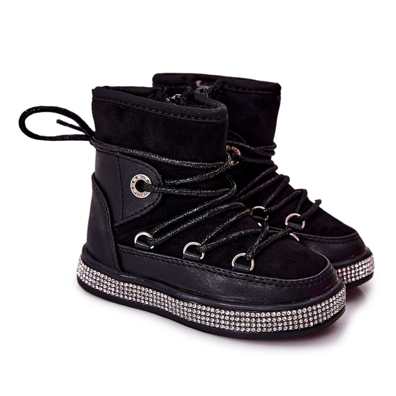 FR1 Fekete havas gyerekcsizma Cubic Zirconia Wellmával