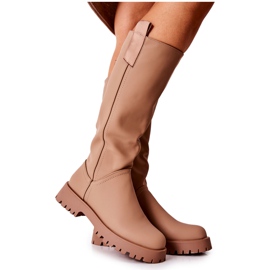 FJ1 Magas bőrcsizma bézs Trishia