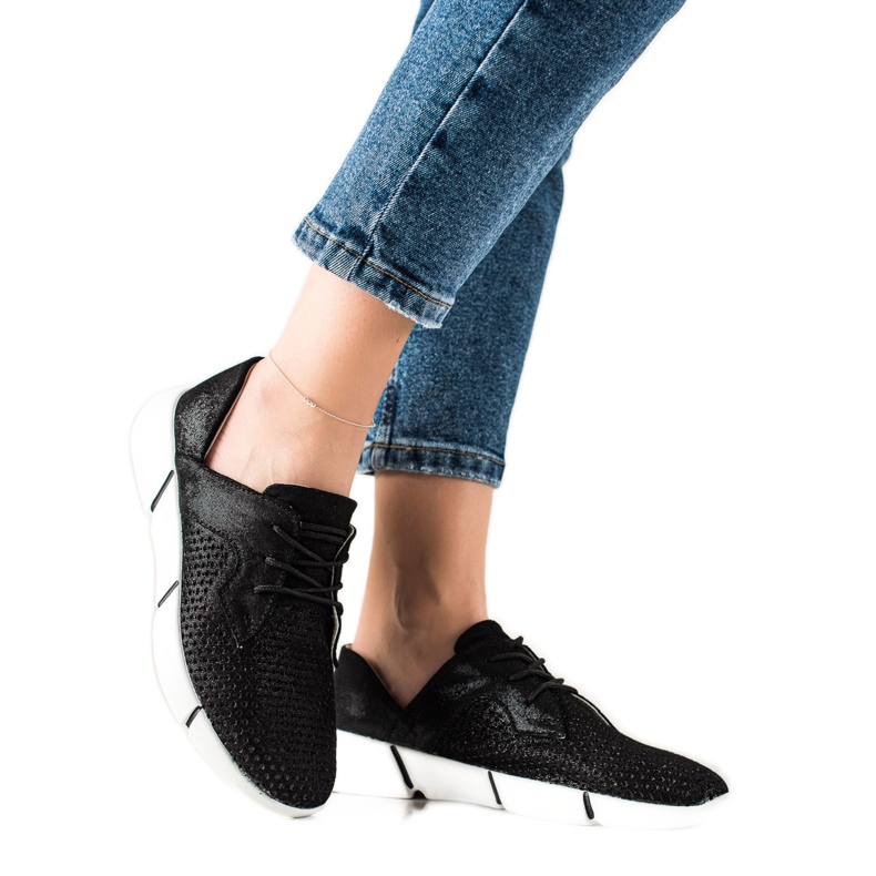 Evento Fekete bőrcipő fűzéssel