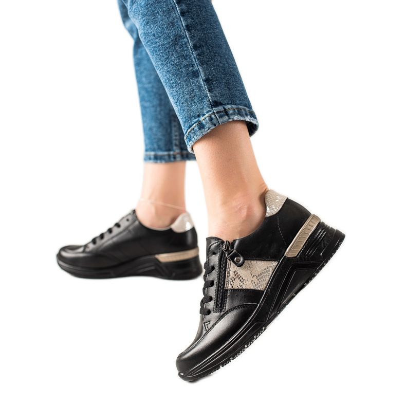 Evento Bőr tornacipő dekoratív cipzárral bézs fekete