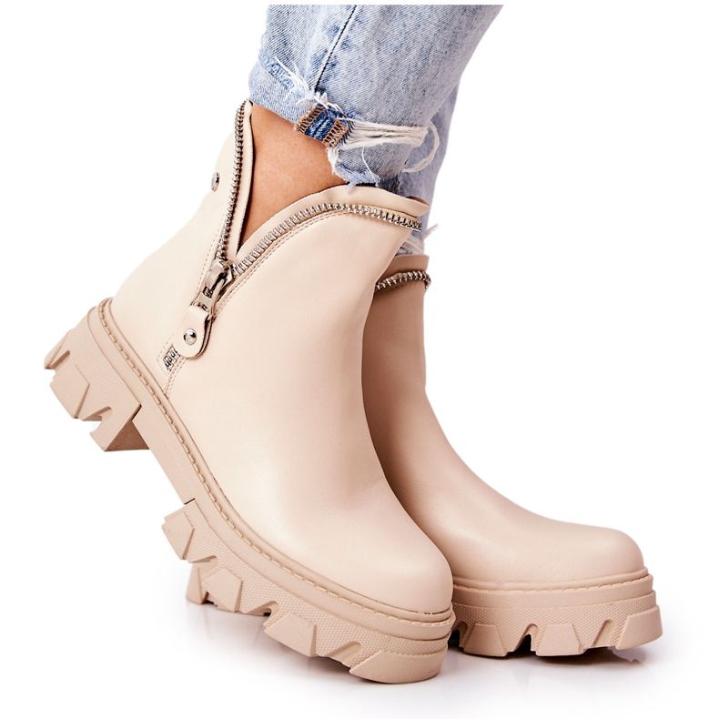 WS1 Bőr csizma dekoratív bézs színű cipzárral Deborah