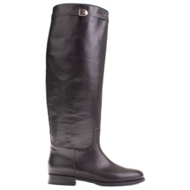 Marco Shoes Bőr csizma széles lábszárhoz fekete