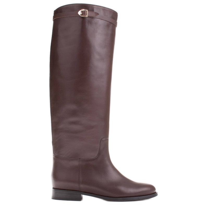 Marco Shoes Bőr csizma széles lábszárhoz barna