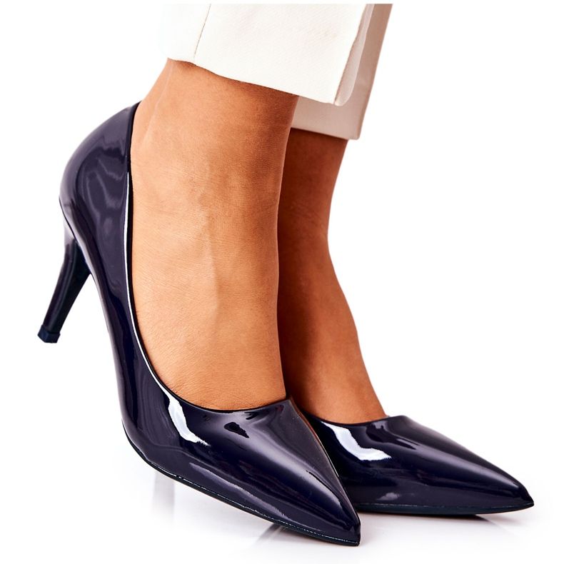 WS1 Klasszikus lakkozott szivattyúk Stilettos Navy Blue Elinne sötétkék
