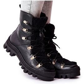 PF1 Meleg bőrcsizma Black Cateline Trappers fekete