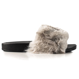 TRENDI Papucs szőrmével szürke