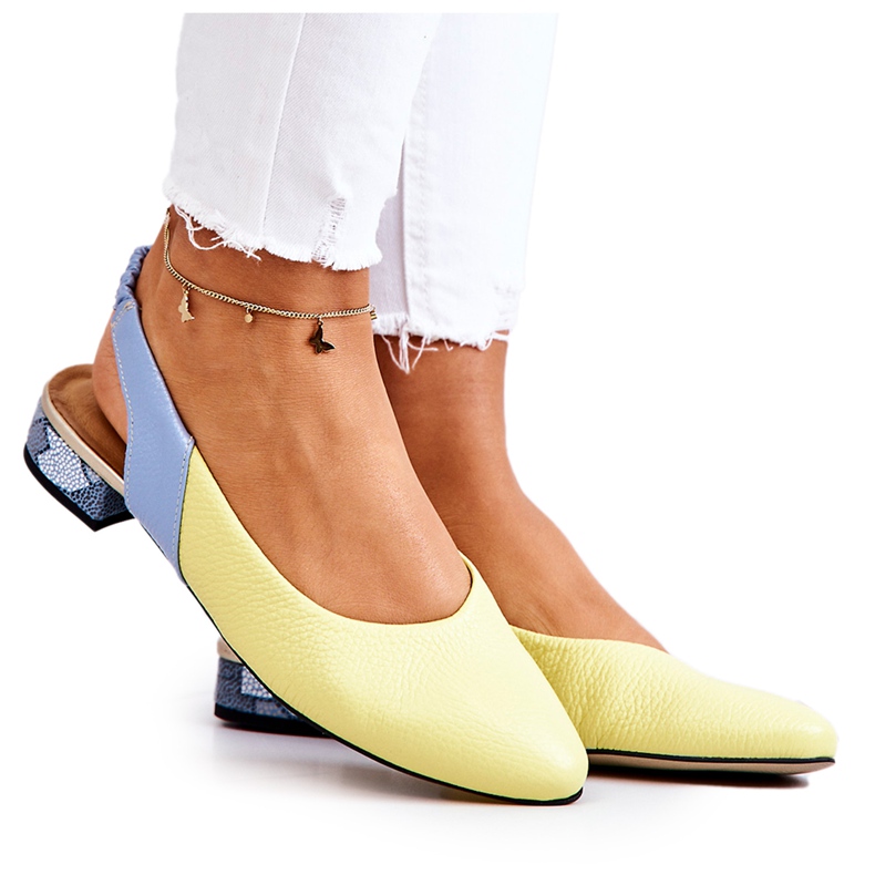 PA2 Bőr nyitott sarkú balerina sárga-kék Noreen