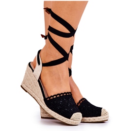 FC2 Espadrilles Fekete Áttört Wedge Lettica