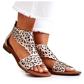 Lewski Shoes Bőr áttört szandál Lewski 2699/2 Golden aranysárga