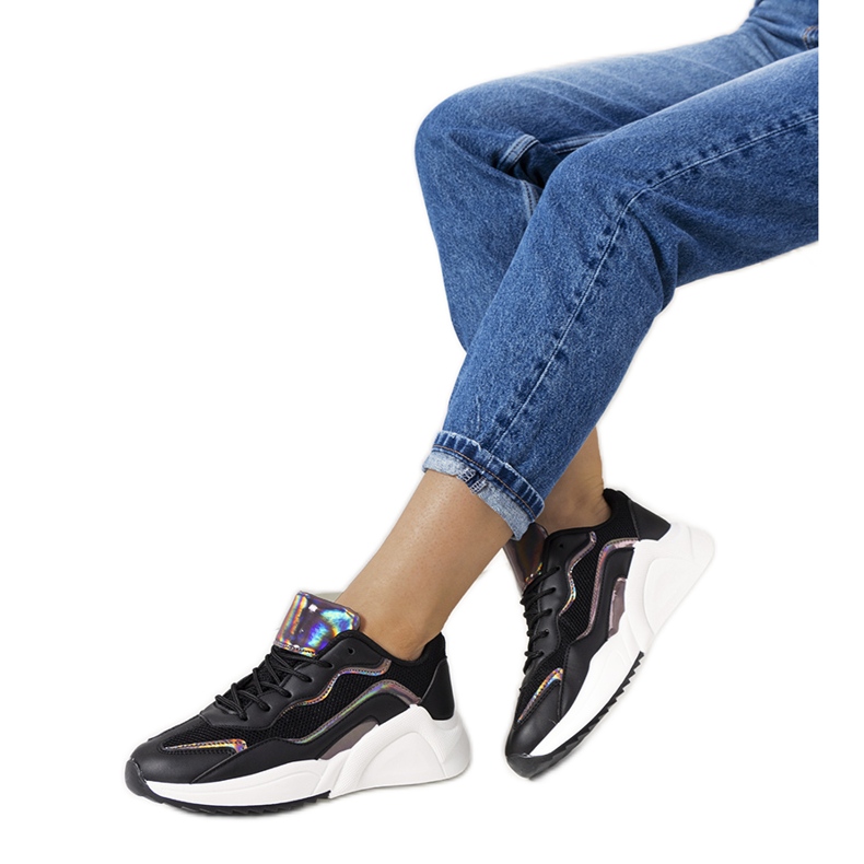 Fekete holografikus Ingram tornacipő ezüst