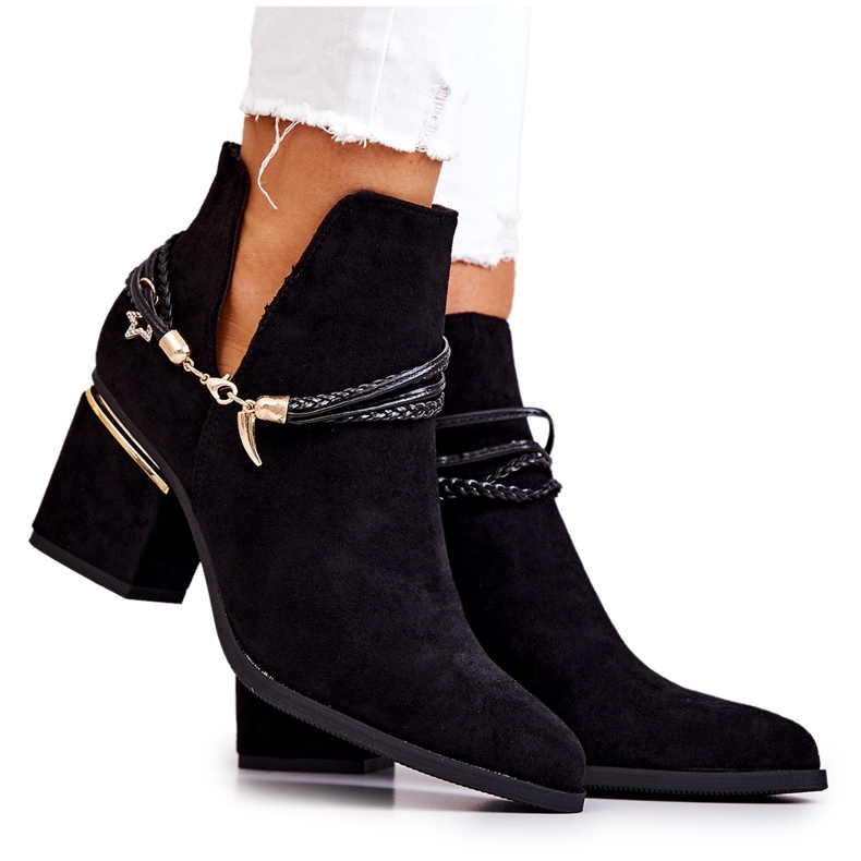 PS1 Inessa Fekete velúr Cowboy csizma csíkokkal