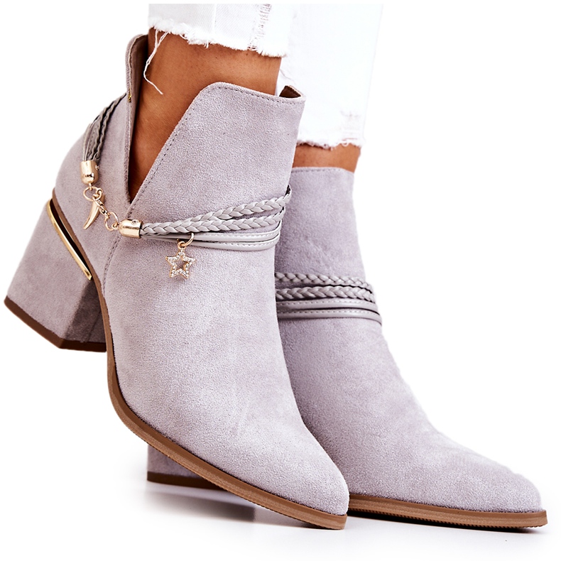 PS1 Inessa szürke velúr cowboy csizma csíkokkal