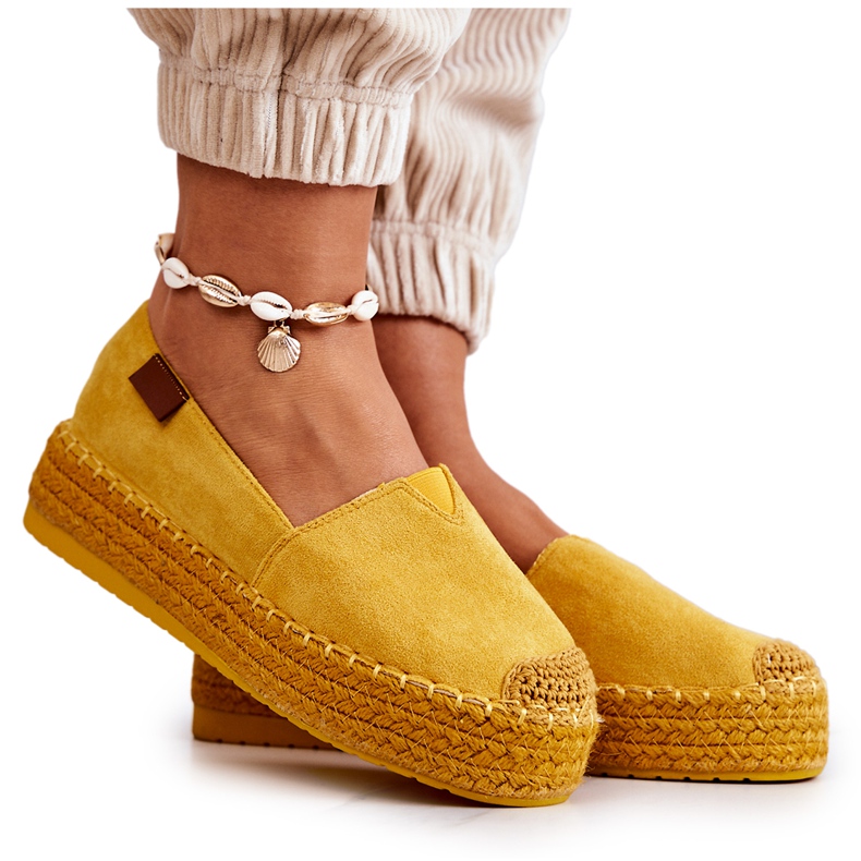 FB2 Lesley Yellow Suede Slip On Espadrilles sárga