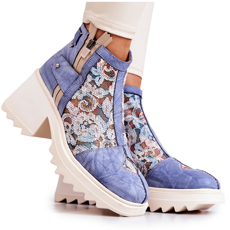 Bőr csizma masszív oszlopon Maciejka Blue 05325-06 kék Bőr csizma masszív oszlopon Maciejka Blue 05325-06 kék