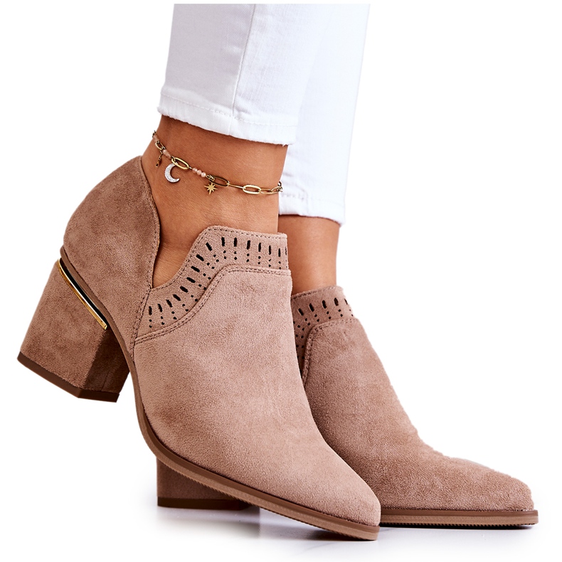 PS1 Sötét bézs velúr áttört Cowboy csizma Valerie