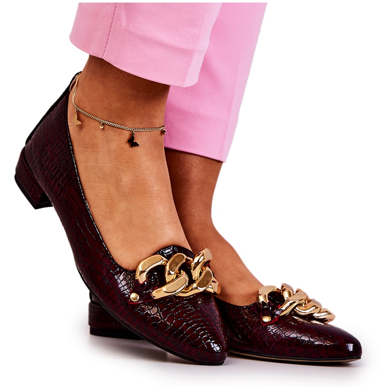 Bőr lakkozott Snake Pumps Burgundy Elissabeth piros