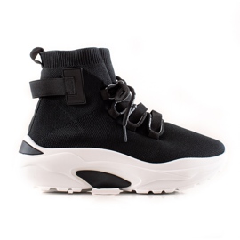 TRENDI Felbújós tornacipő zoknival fekete TRENDI Felbújós tornacipő zoknival fekete