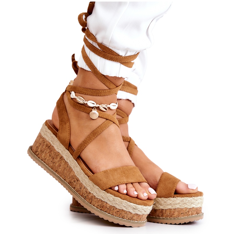 FB2 Velúr Espadrilles On Wedge Sandals Camel Shanna barna