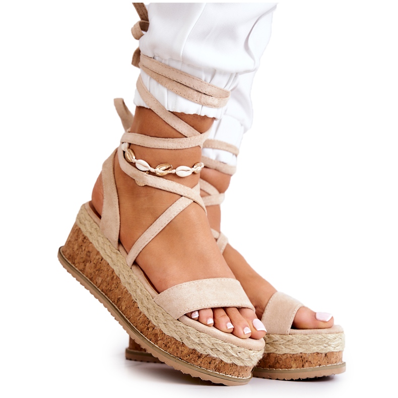 FB2 Suede Wedge Espadrilles Sandals Shanny Beige bézs