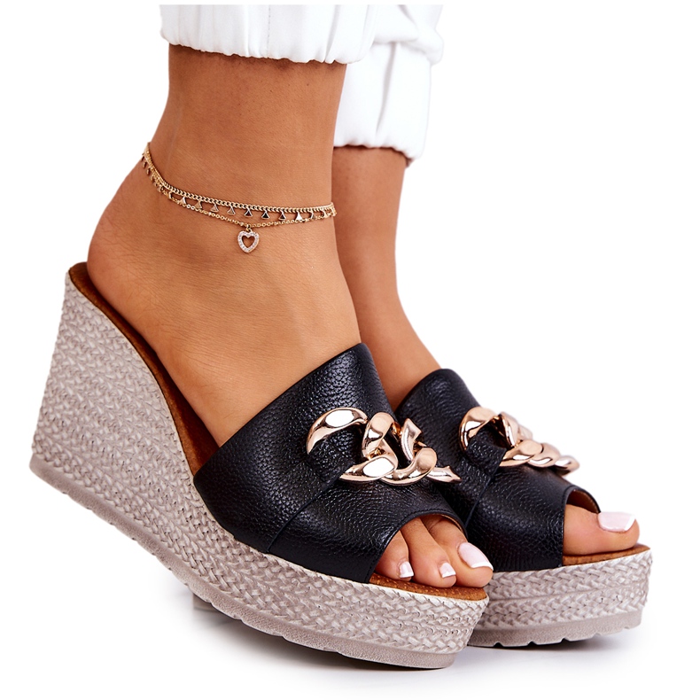 Lewski Shoes Bőr ékpapucs Lewski 3062 Fekete