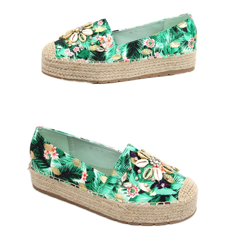 Espadrillák kagylóval Manami Flower Green zöld