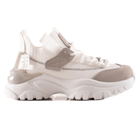 TRENDI Fűzős, divatos tornacipő bézs fehér