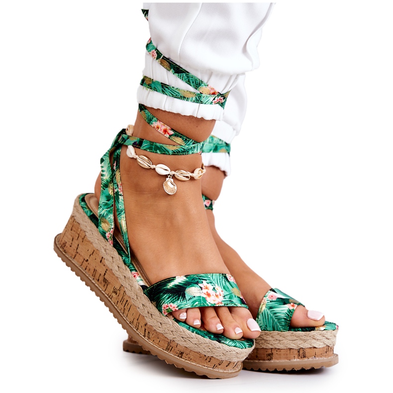 FB2 Szandál Espadrilles Wedge Green Roxanne Flowers sokszínű zöld