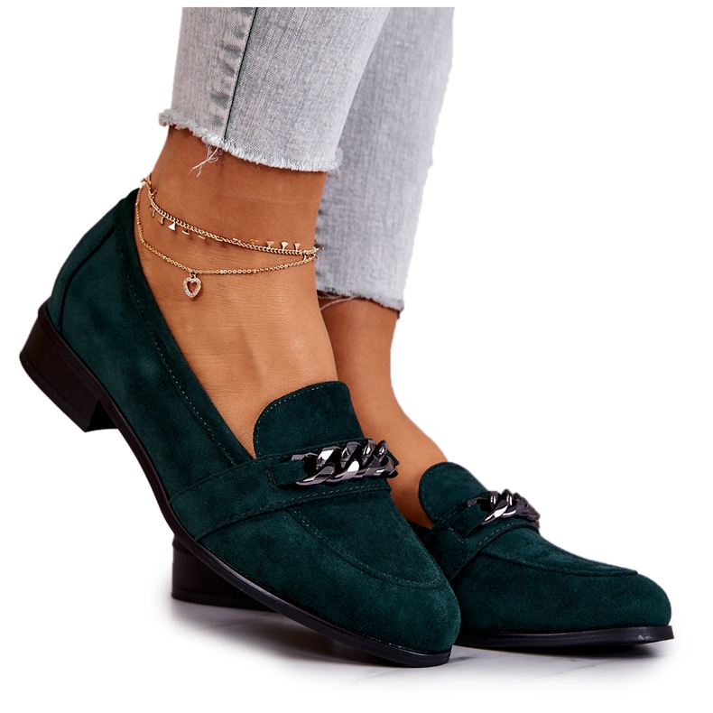 Vinceza Yasmin Green Suede Loafers Green zöld