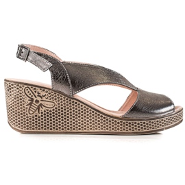 TRENDI Ezüst Bőr Szandál Egy Ék szürke