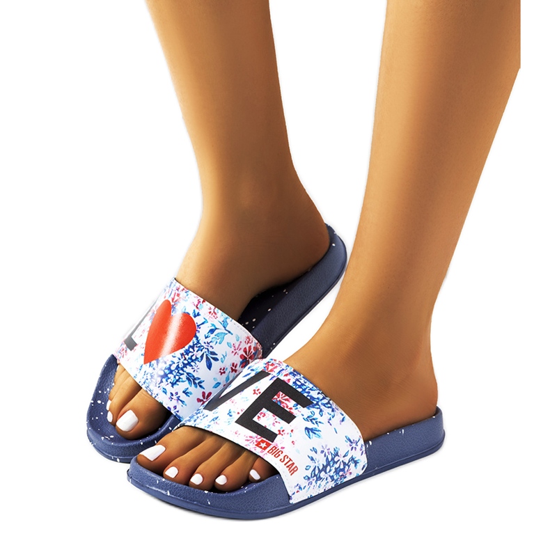 Sötétkék papucs Love Big Star DD274A257 fehér sokszínű