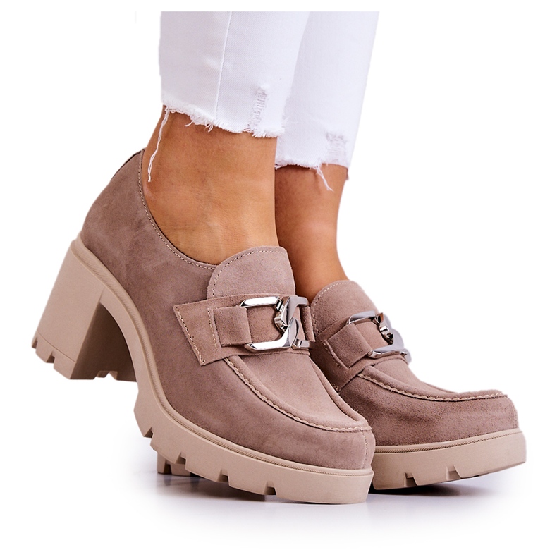 Lemar Elegáns cipő oszlopon, bézs Harmell díszítéssel