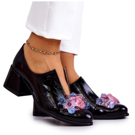 PA2 Sima bőr cipő fekete Delaver díszítéssel