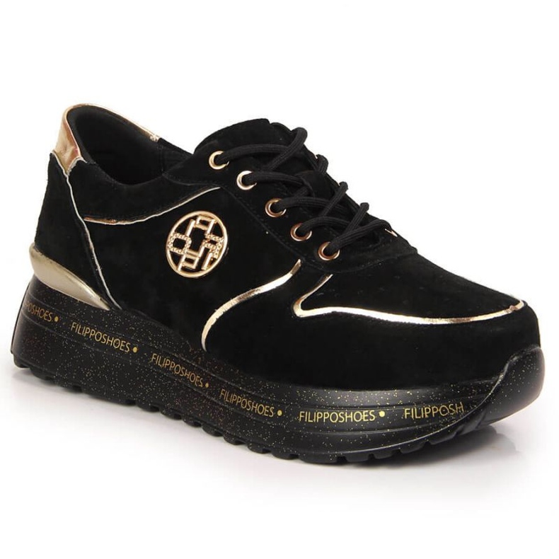 Bőr tornacipő a platformon Filippo W PAW330 fekete