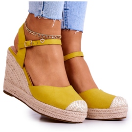 FW1 Női espadrillák fonott emelvényen, sárga canillo