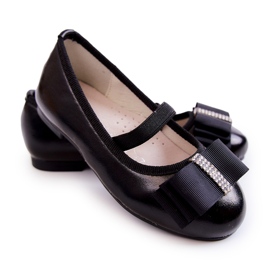 S.Barski Bőr gyermek balerinák fekete Claril dekoratív masnival