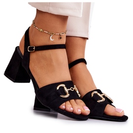 S.Barski Velúr magassarkú szandál fekete Darlen díszítéssel