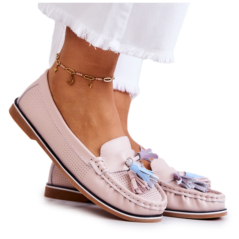 Evento Rózsaszín Laressa női bőrcipő rojtokkal