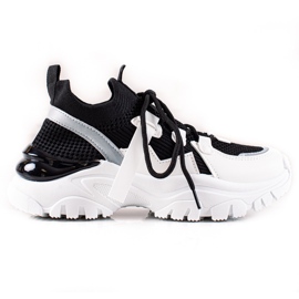 TRENDI Kényelmes fűzős tornacipő fehér fekete TRENDI Kényelmes fűzős tornacipő fehér fekete